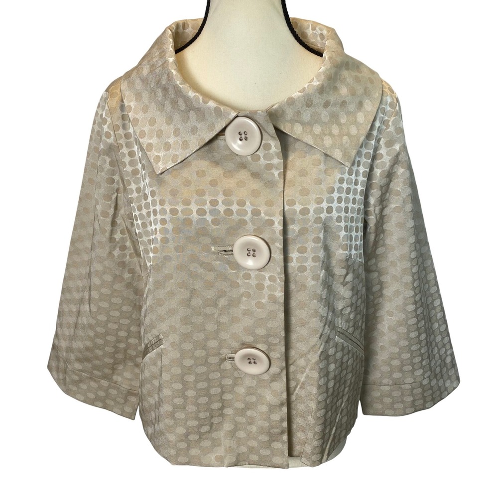 Willi Smith Women's Beige Dot Cropped Jacket‎ Blazer Size 10 3/4 Sleeves Retro